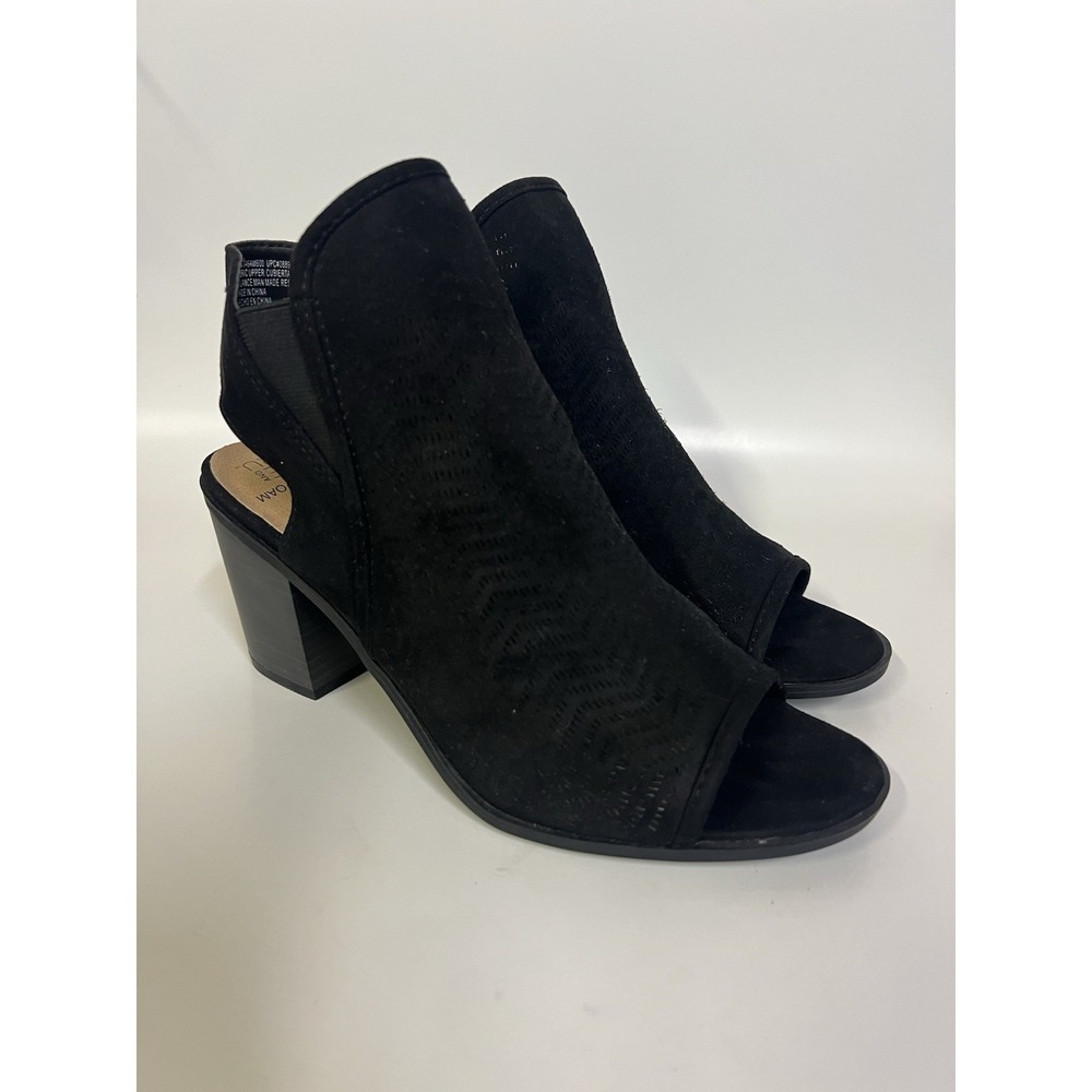 Memory Foam Time & Tru Black Open Toe 3" Heel Womens Size 9